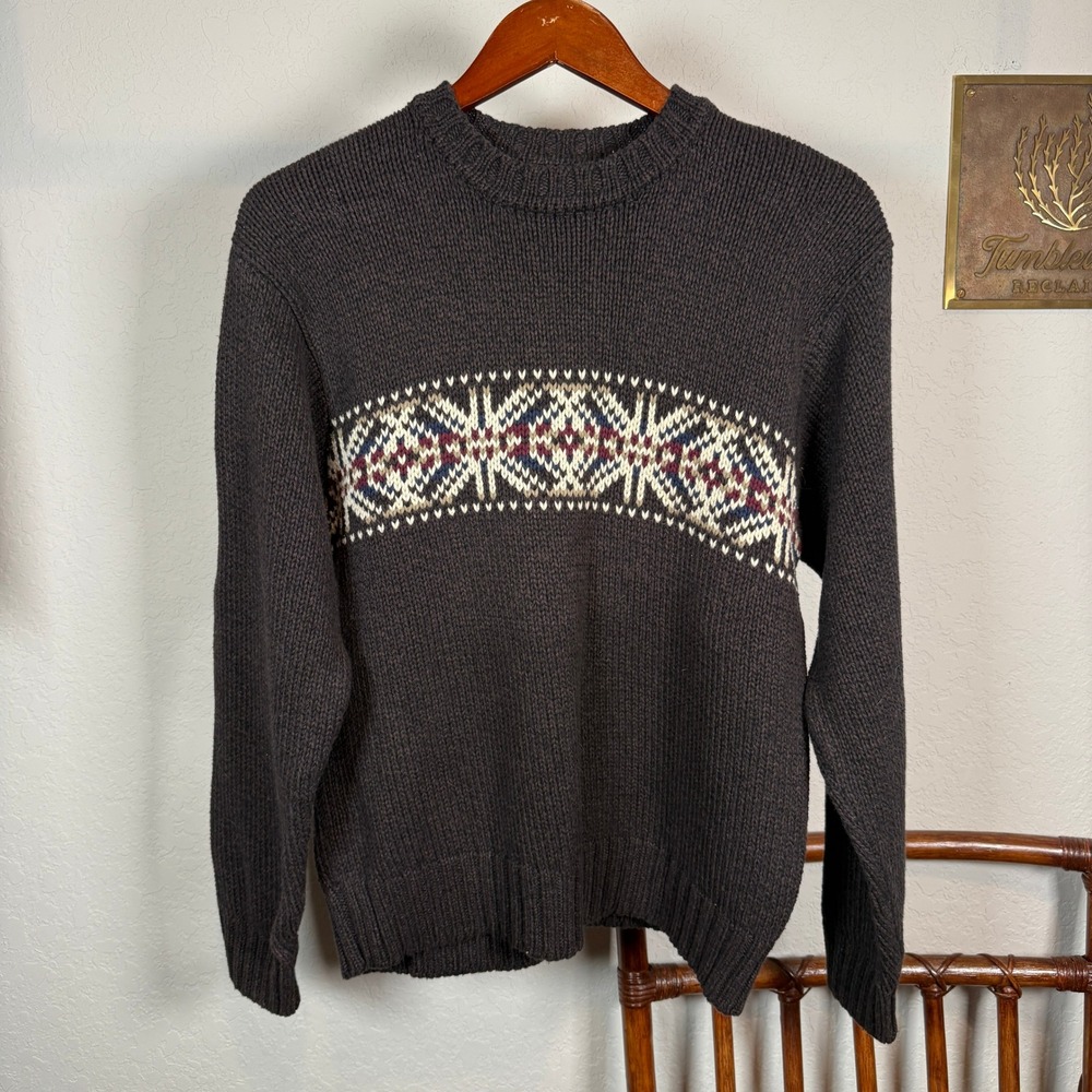 Vintage GAP Brown Shaker‎ Knit Fair Isle Cotton Crewneck Sweater 117355-00-1 S